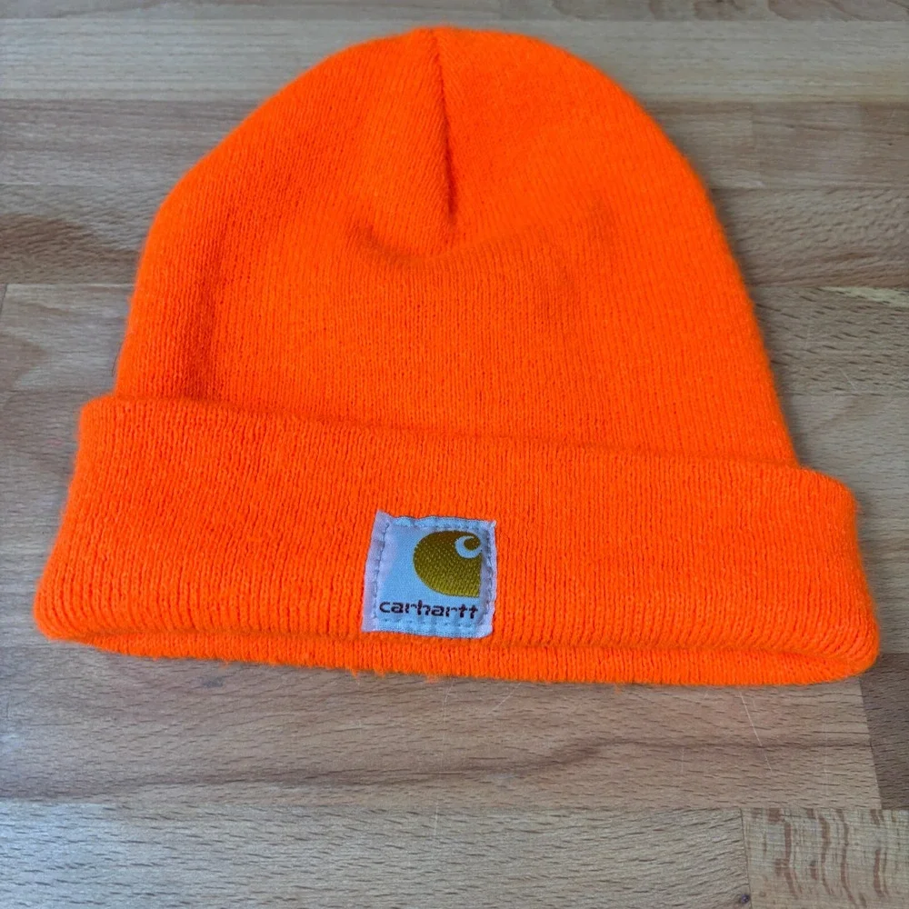 Carhartt Hat Beanie Youth One Size Orange Knit Stocking Cap Work‎ Wear